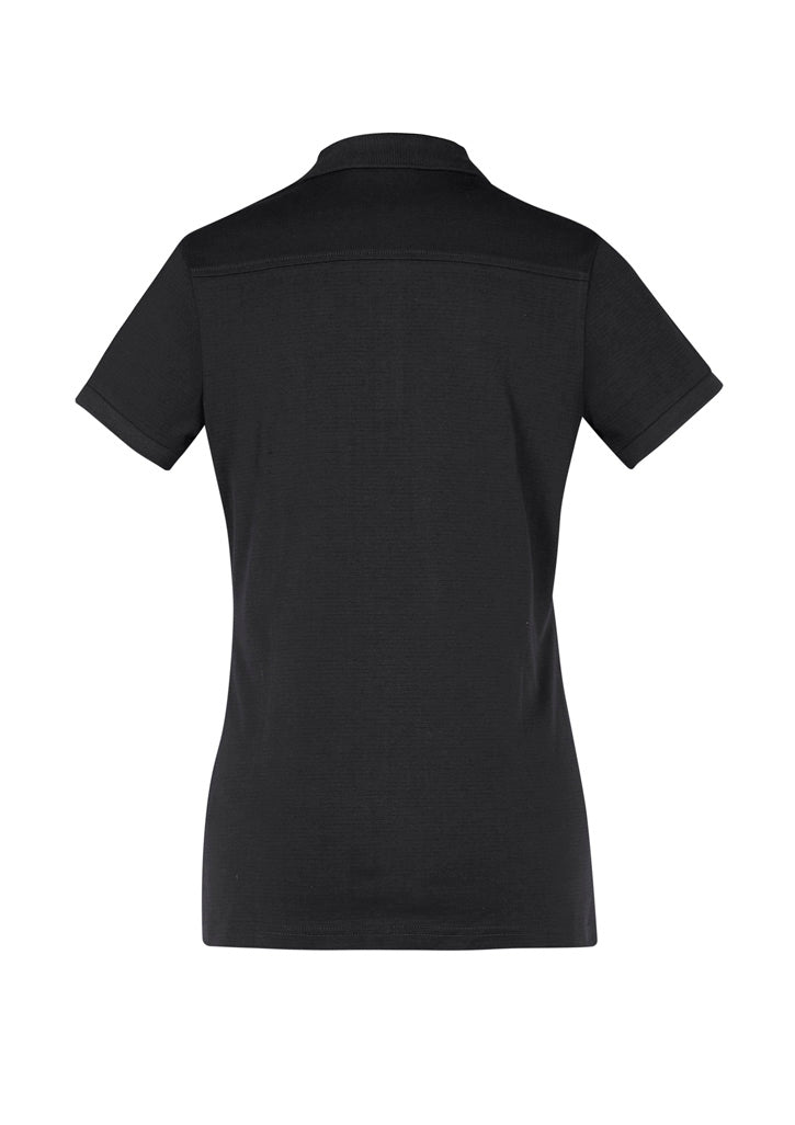 Image depicting a woman wearing an Athens Cotton Jersey Knit Women's Polo on a day out in the park.