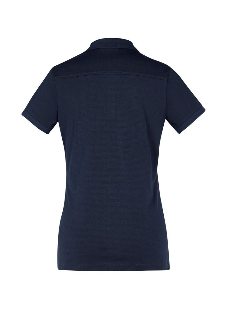 Image depicting a woman wearing an Athens Cotton Jersey Knit Women's Polo on a day out in the park.