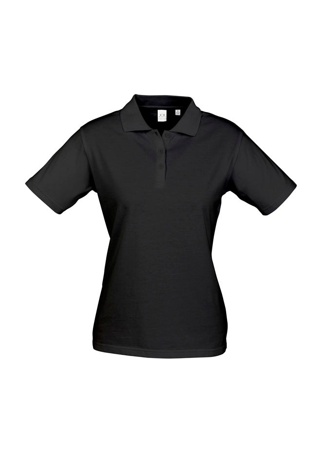 Image depicting a woman wearing an Octan Combed Cotton Women's Polo at a local market.