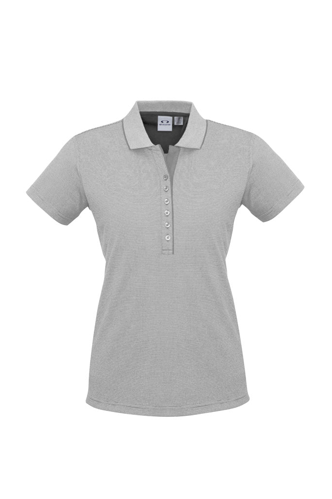 Image showing a woman wearing a Midnight Cross-Dyed Fabric Women's Polo at a night out.