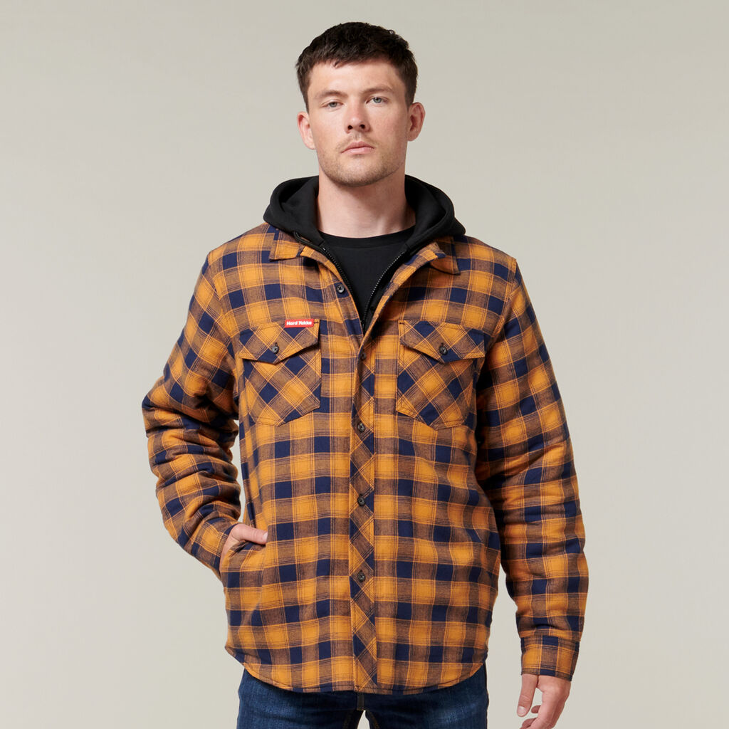 Hard Yakka Quilted Flannel Hooded Shackets