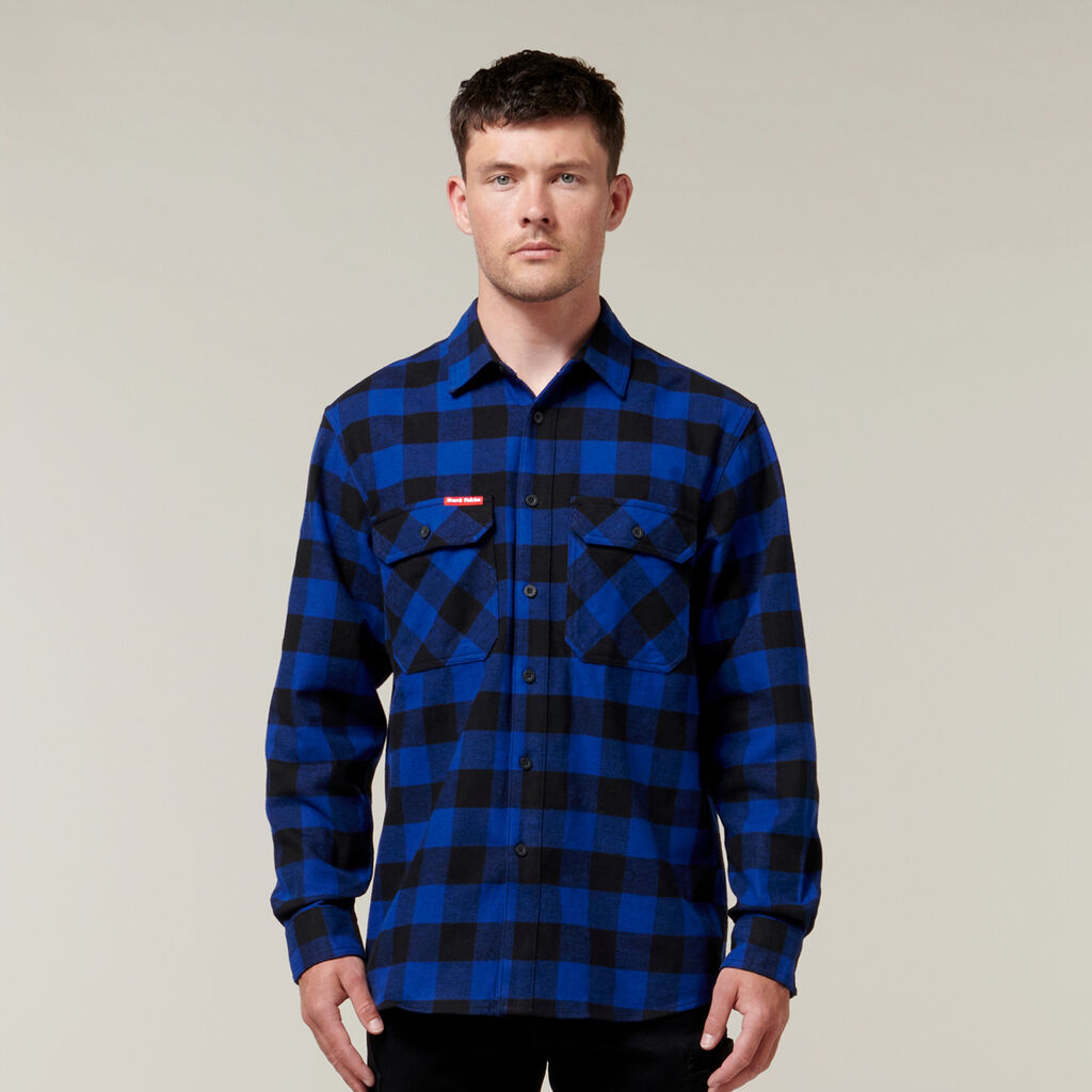 Hard Yakka L/S Check Flannel Cotton Work Shirts