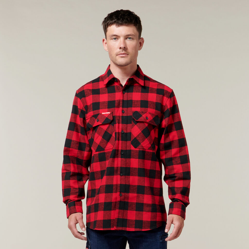 Hard Yakka L/S Check Flannel Cotton Work Shirts