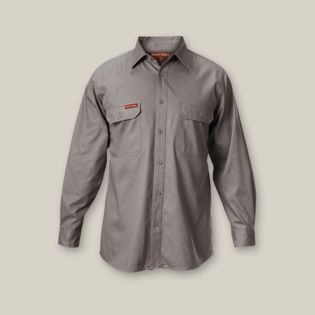 Hard Yakka L/S Open Front Cotton Drill Work Shirts