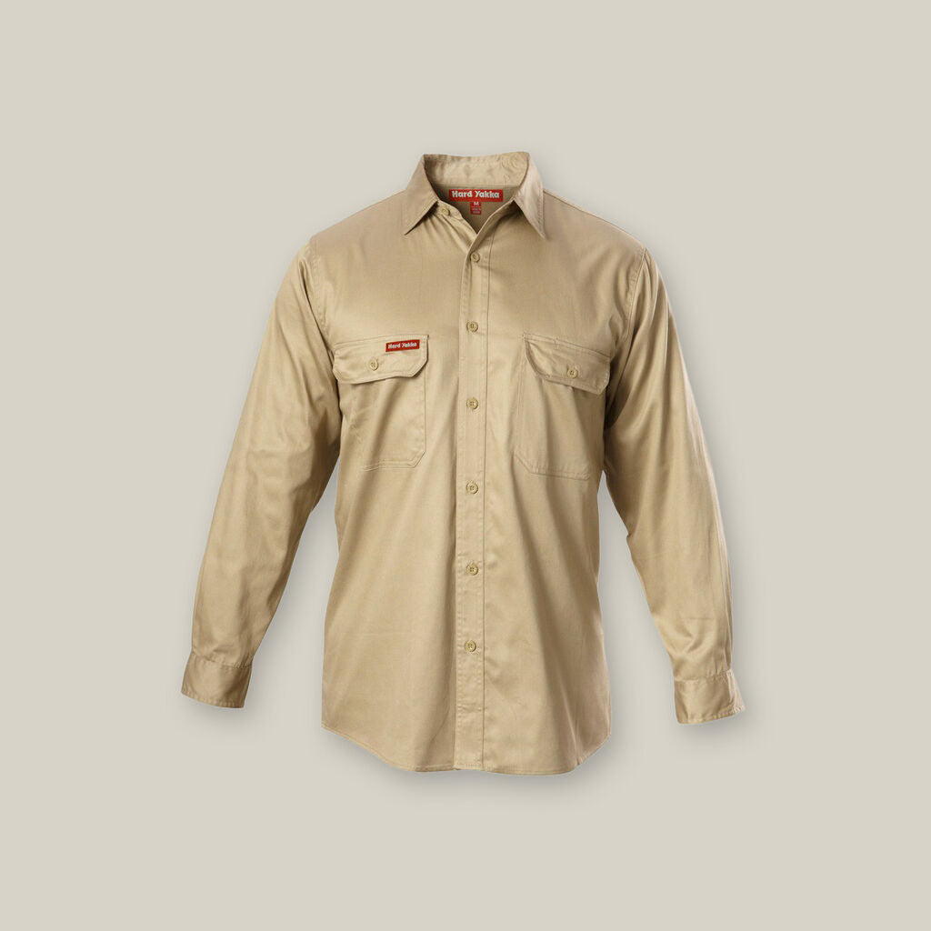 Hard Yakka L/S Open Front Cotton Drill Work Shirts