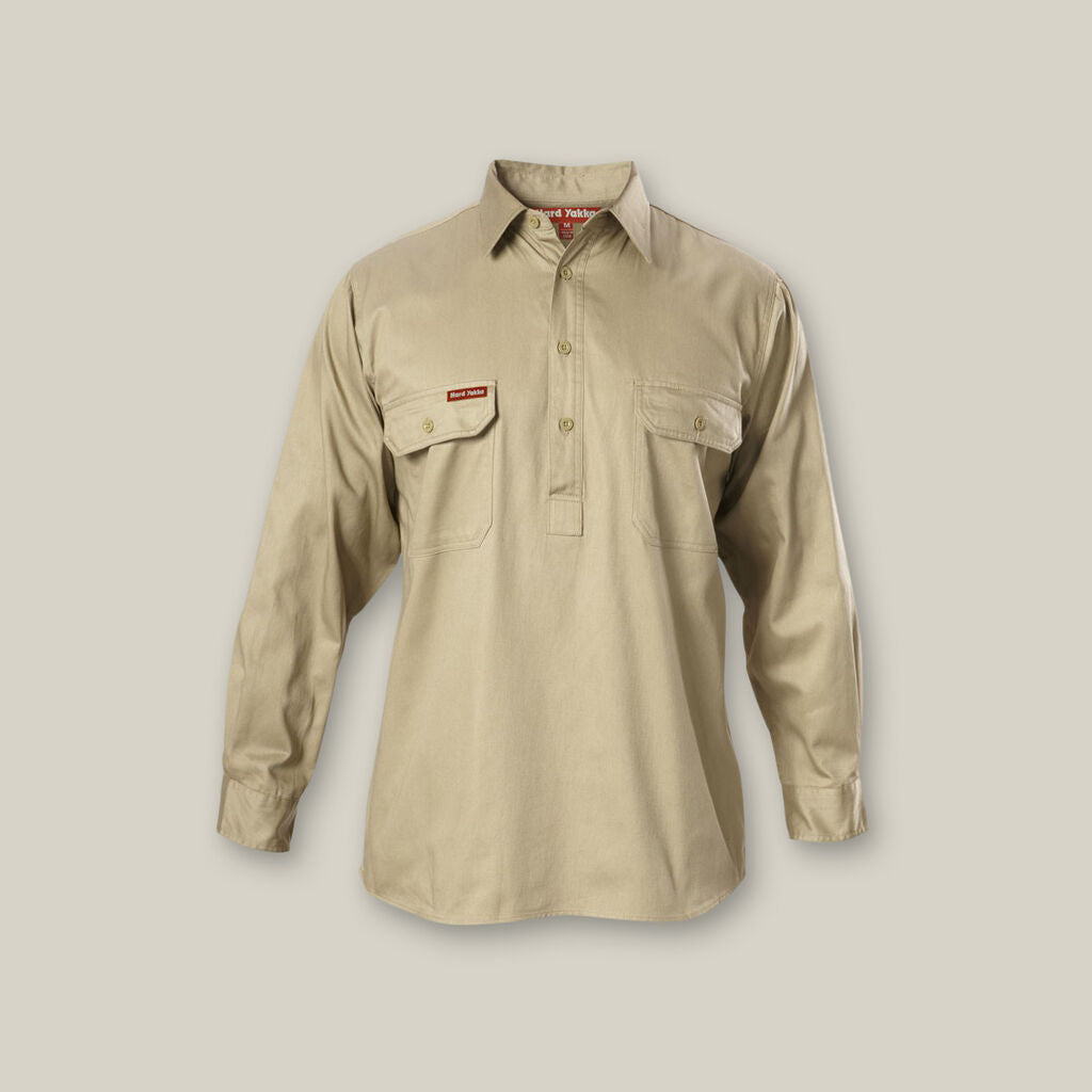 Hard Yakka L/S Closed Front Cotton Drill Work Shirts