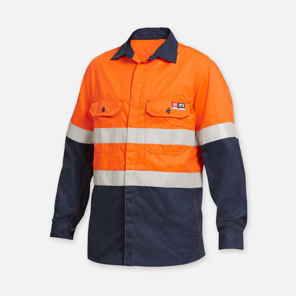 KingGee Shieldtec Fr Hi Vis 2 Tone Open Front Taped Shirts