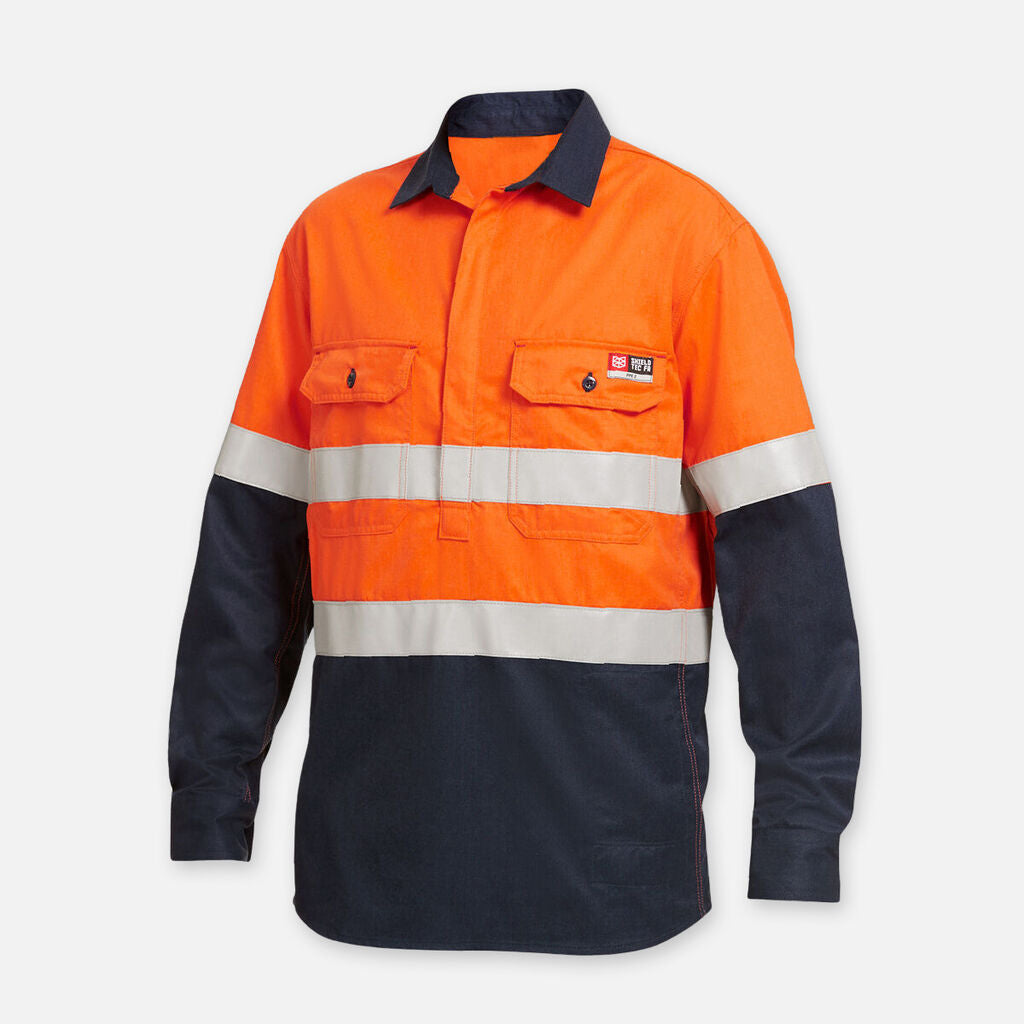 KingGee Shieldtec Fr Hi Vis 2 Tone Closed Front Taped Shirts