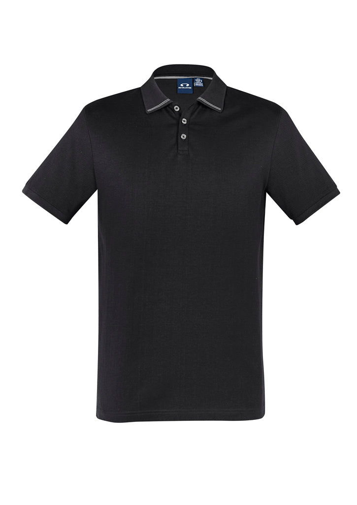 Image of a man in an Athens Cotton Jersey Knit Men's Polo at a weekend barbecue.