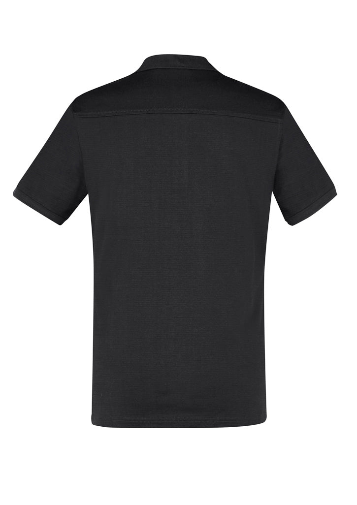 Image of a man in an Athens Cotton Jersey Knit Men's Polo at a weekend barbecue.