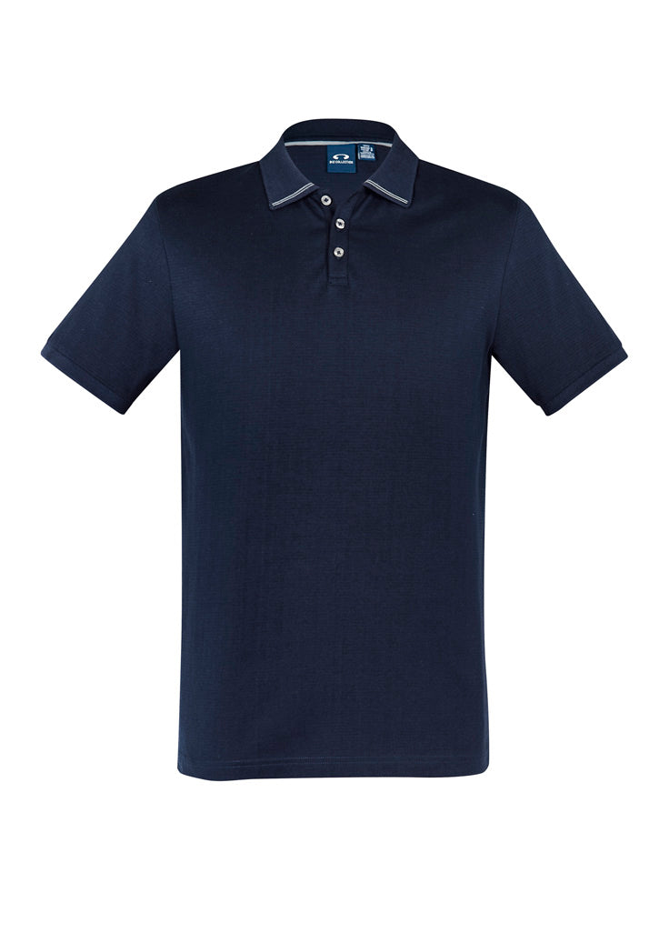 Image of a man in an Athens Cotton Jersey Knit Men's Polo at a weekend barbecue.
