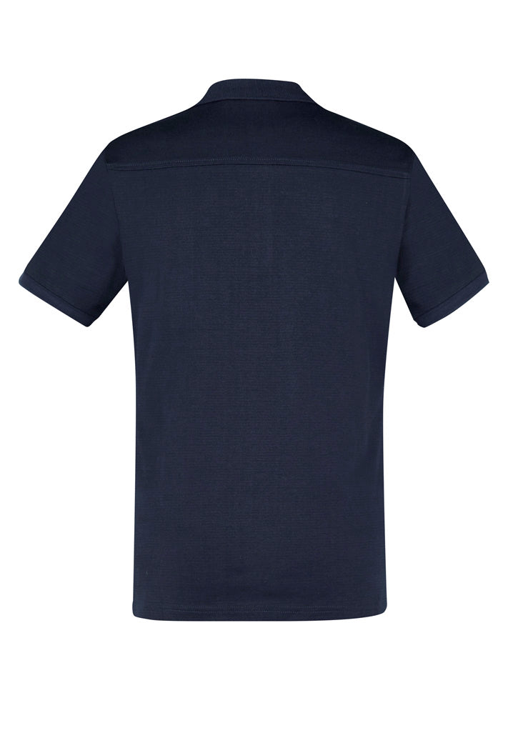 Image of a man in an Athens Cotton Jersey Knit Men's Polo at a weekend barbecue.