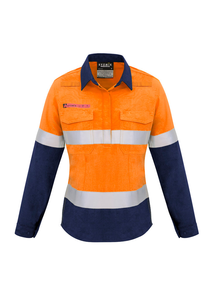 Womens Red Flame Hi Vis Closed Front Shirt - Hoop Taped