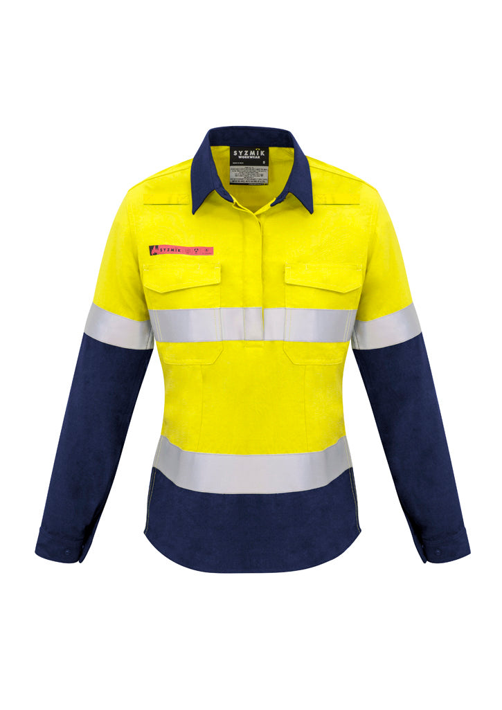 Womens Red Flame Hi Vis Closed Front Shirt - Hoop Taped