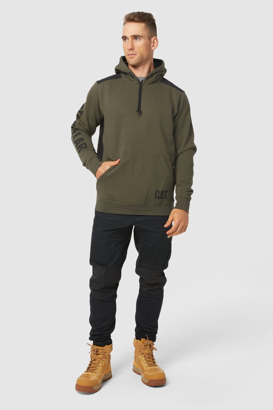 CAT Logo Panel Hooded Sweatshirts