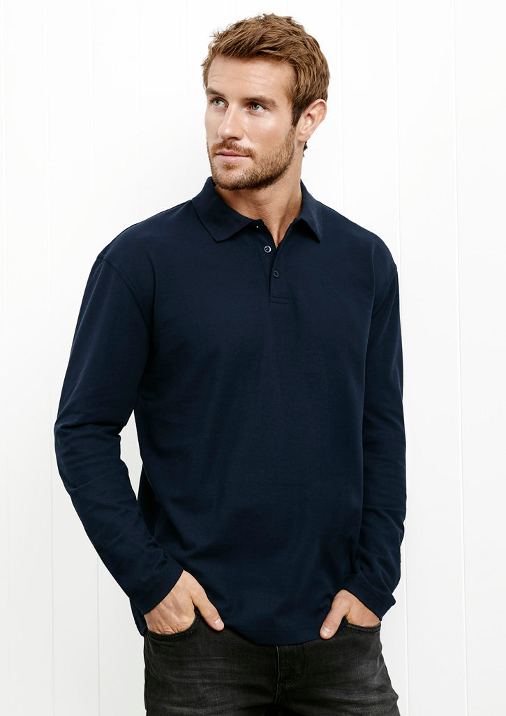Image showing a man wearing a Millo Long Sleeve Men's Polo during a chilly evening outing.