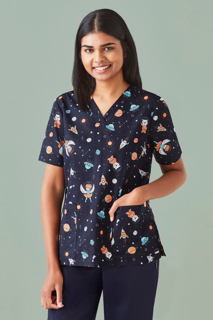 Space Party Womens Scrub Top