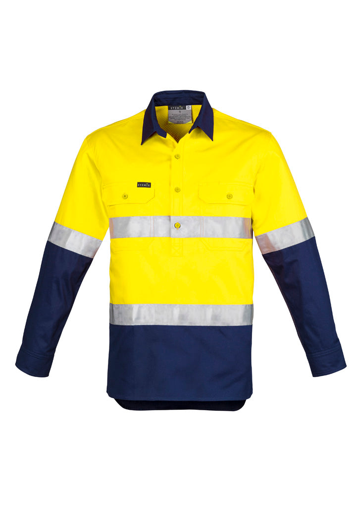 Mens Hi Vis Closed Front L/S Shirt - Hoop Taped