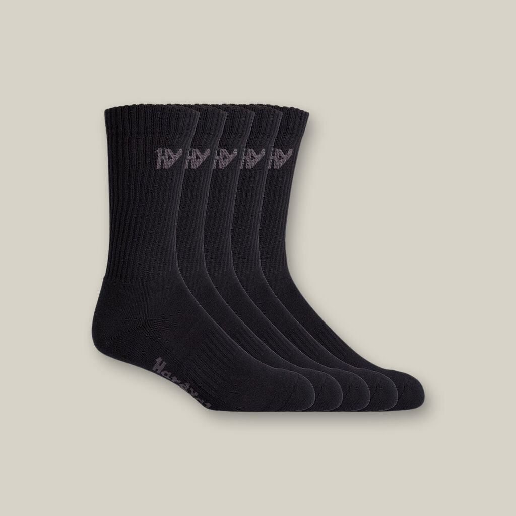 Hard Yakka Padded Cotton Crew Work Sock - 5 Packs